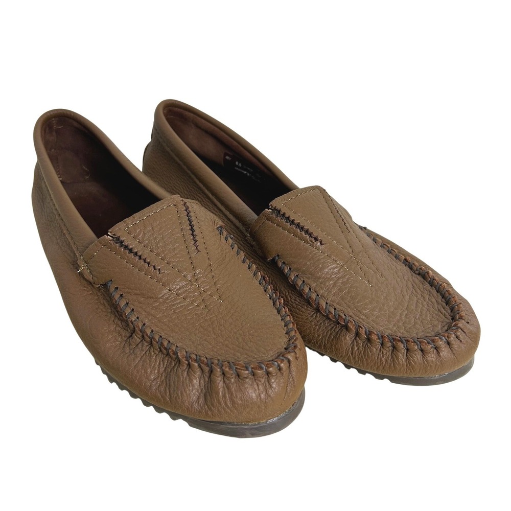 Minnetonka‎ Moccasin Loafers Women 8.5 Brown Leather Slip On Casual Boho Comfort
